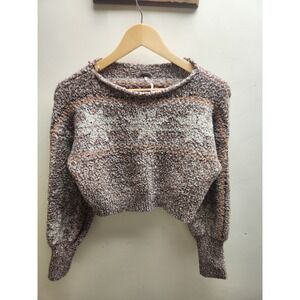 Free People Cozy Textured Cropped Sweater Brown Tan Cream Marled Cozy Knit